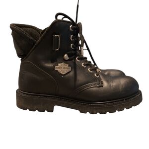 HARLEY-DAVIDSON 81017 MOTORCYCLE BLACK LEATHER ANKLE BOOTS. SIZE 8.5